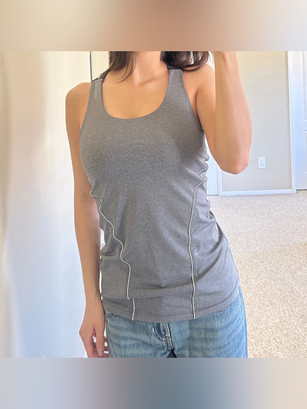 Reebok Gray Racerback Tank Sports Workout Built In Bra